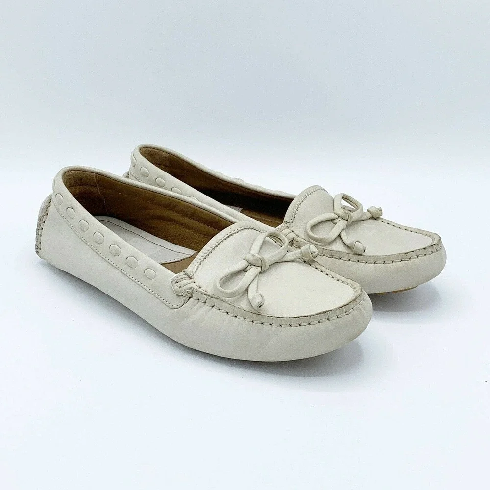 Trask Loafer Womens 6.5M White Leather Driving Moccasin‎ Casual Slip On Comfort